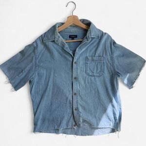 Croft & Barrow Light Blue Denim Button Up Shirt Size S/M Frayed Hem